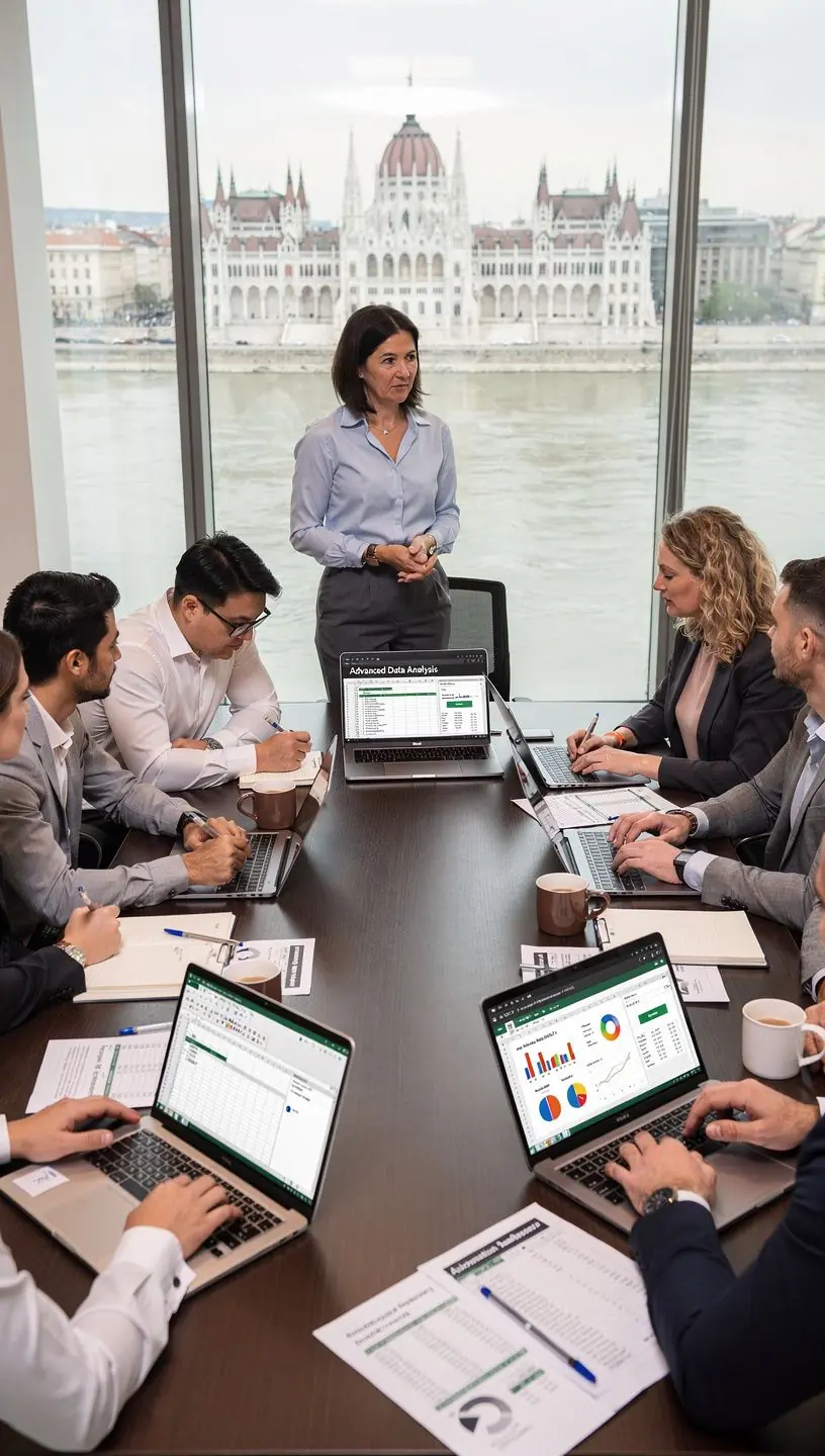 Haladó Excel táblázat, amely összetett képleteket és adatmodellezési technikákat mutat be.